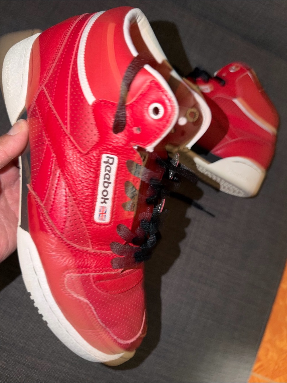 Reebok Red and White Men's Athletic High-Top Sneakers - Picture 2 of 6